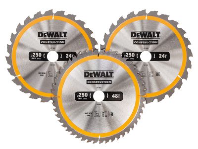 DT1963 Construction Circular Saw Blade 3 Pack 250 x 30mm x 24T/48T