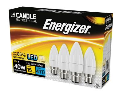 LED BC (B22) Opal Candle Non-Dimmable Bulb, Warm White 470 lm 5.2W (Pack 4)