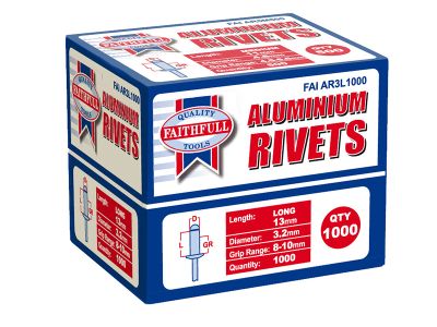 Aluminium Rivets 3.2 x 13mm Long Bulk Pack of 1000