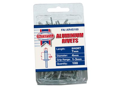Aluminium Rivets 4 x 7mm Short Pre-Pack of 100