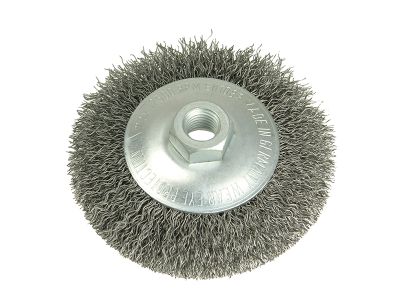 Conical Bevel Brush 100mm x M14 Bore, 0.35 Steel Wire