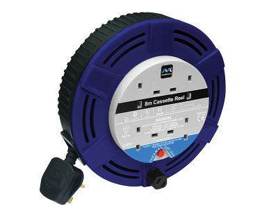 Cassette Cable Reel 240V 13A 4-Socket Thermal Cut-Out Blue 8m