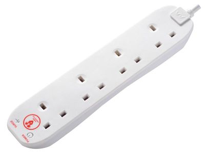 Extension Lead 240V 4-Gang 13A White Surge Protected 2m