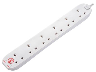 Extension Lead 240V 6-Gang 13A White Surge Protected 2m
