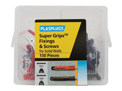 Super Grips™ Fixings & Screws Kit for Solid Walls, 150 Piece