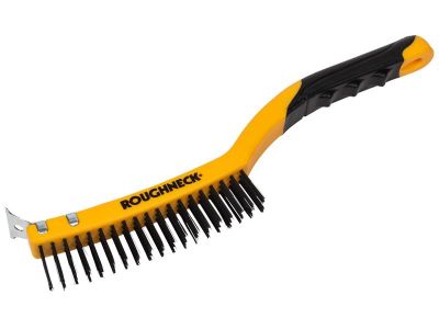 Carbon Steel Wire Brush Soft Grip with Scraper 355mm (14in) - 3 Row