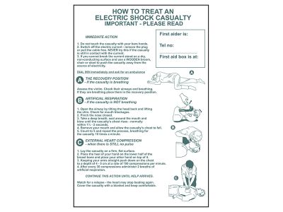 How To Treat An Electric Shock Casualty - PVC Sign 400 x 600mm