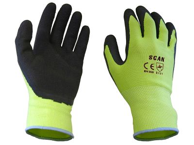 Hi-Vis Yellow Foam Latex Coated Gloves - L (Size 9)