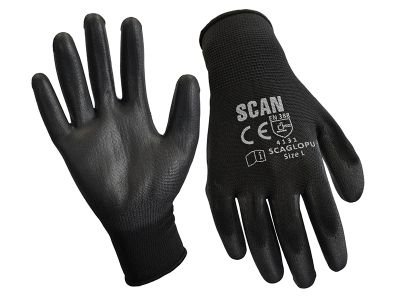 Black PU Coated Gloves - L (Size 9) (12 Pairs)