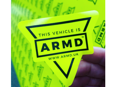 Hi-vis sticker 'This vehicle is ARMD' deterrent (3 pack)