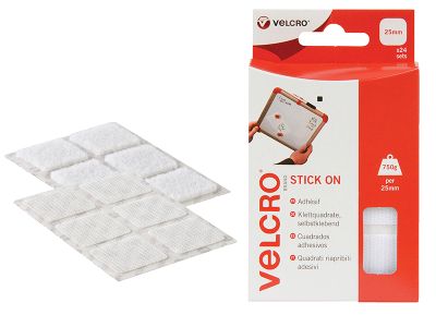VELCRO® Brand Stick On Squares 25mm White (Pack 24)