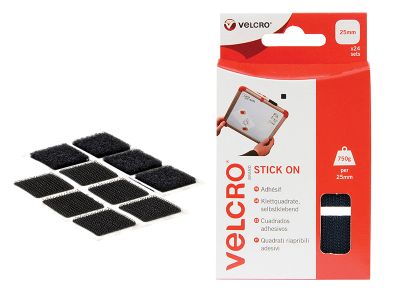 VELCRO® Brand Stick On Squares 25mm Black (Pack 24)