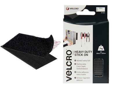 VELCRO® Brand Heavy-Duty Stick On Strips (2) 50 x 100mm Black